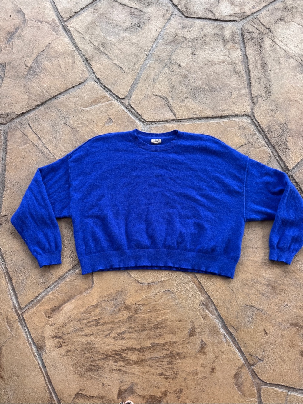 Pilcro Anthropologie Alani Cashmere Cropped Sweater Cobalt Blue Size 1X - Picture 8 of 13